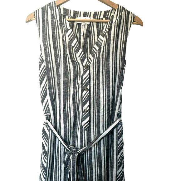 LAUNDRY‎ by Shelli Segal | Women's 10 Linen Blend Stripped Jumpsuit Gray White - Picture 1 of 9
